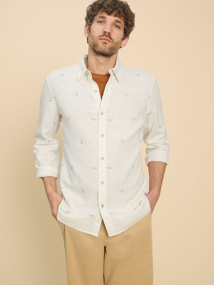 White Stuff White Lighthouse Print Linen Shirt - Image 1 of 7
