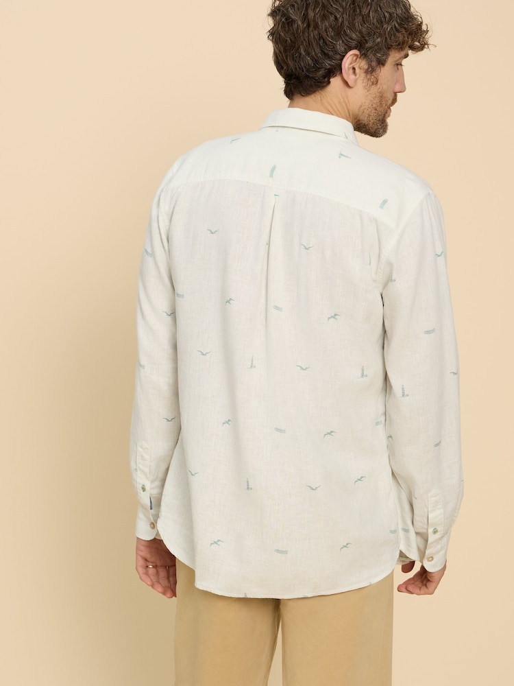 White Stuff White Lighthouse Print Linen Shirt - Image 2 of 7