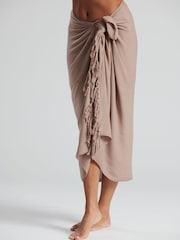 South Beach Brown Crinkle Viscose Fringed Sarong - Image 4 of 5