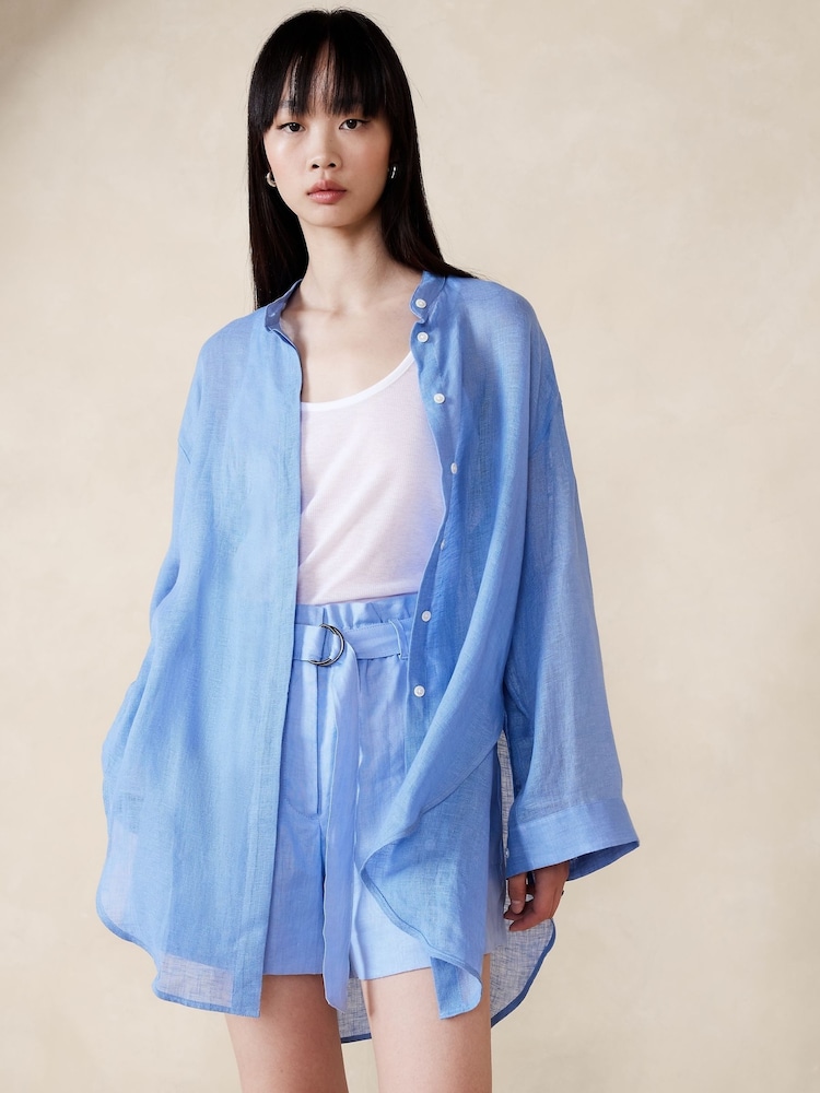 Banana Republic Blue Oversized Linen Gauze Tunic - Image 1 of 1