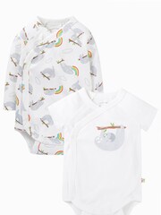 Frugi Sloth Print Wrap Around White Bodysuit 2 Pack - Image 1 of 6