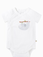 Frugi Sloth Print Wrap Around White Bodysuit 2 Pack - Image 2 of 6