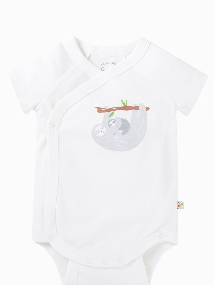 Frugi Sloth Print Wrap Around White Bodysuit 2 Pack - Image 2 of 6