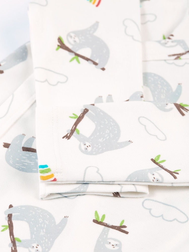 Frugi Sloth Print Wrap Around White Bodysuit 2 Pack - Image 6 of 6