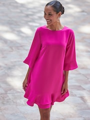Sosandar Pink Ruffle Hem Shift Dress - Image 2 of 5
