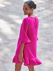 Sosandar Pink Ruffle Hem Shift Dress - Image 3 of 5