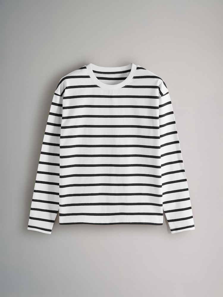 The Set Black/Black/White/Black & White Stripe 4 Pack Heavyweight Long Sleeve T-Shirts - Image 11 of 13