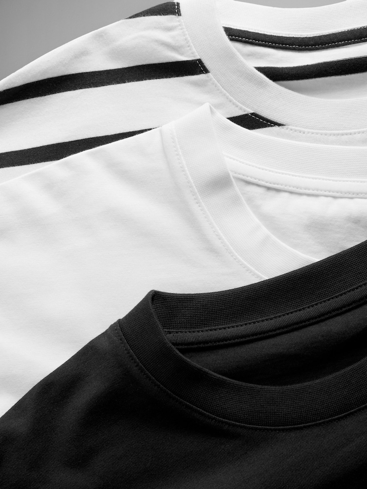 The Set Black/Black/White/Black & White Stripe 4 Pack Heavyweight Long Sleeve T-Shirts - Image 13 of 13