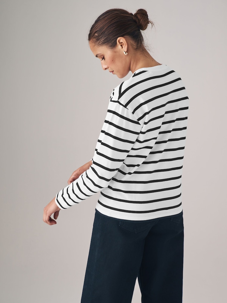 The Set Black/Black/White/Black & White Stripe 4 Pack Heavyweight Long Sleeve T-Shirts - Image 5 of 13
