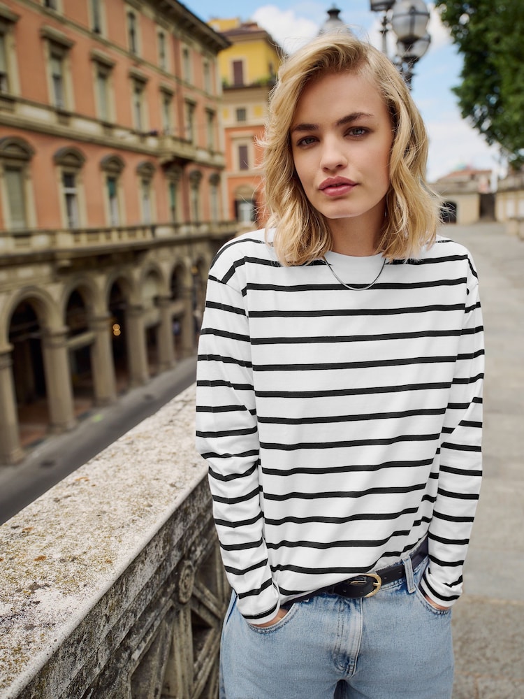 The Set Black/Black/White/Black & White Stripe 4 Pack Heavyweight Long Sleeve T-Shirts - Image 8 of 13