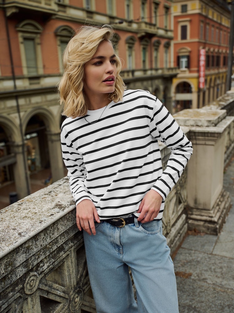 The Set Black/Black/White/Black & White Stripe 4 Pack Heavyweight Long Sleeve T-Shirts - Image 9 of 13