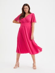 Scarlett & Jo Pink Victoria Angel Sleeve Mesh Midi long Dress - Image 1 of 4