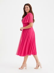 Scarlett & Jo Pink Victoria Angel Sleeve Mesh Midi long Dress - Image 3 of 4