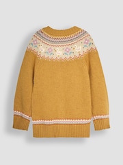 JoJo Maman Bébé Mustard Yellow Duck Knit Fairisle Pattern Cardigan - Image 2 of 3