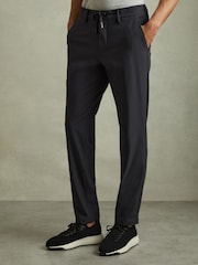Reiss Navy Split Technical Drawstring Trousers - Image 1 of 5