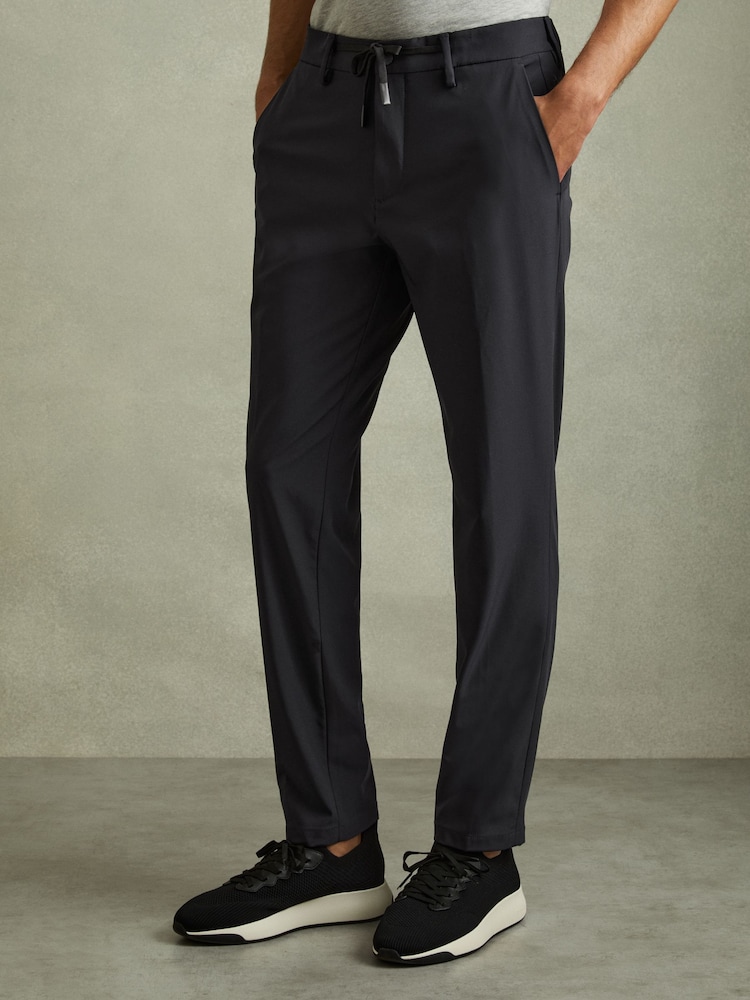 Reiss Navy Split Technical Drawstring Trousers - Image 1 of 5