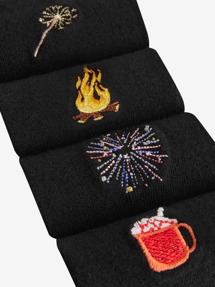 Bonfire Night Embroidered Motif Ankle Socks 4 Pack - Image 7 of 7