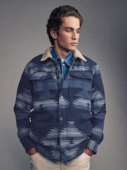 Navy Blue Borg Lined Pattern Shacket - Image 1 of 10