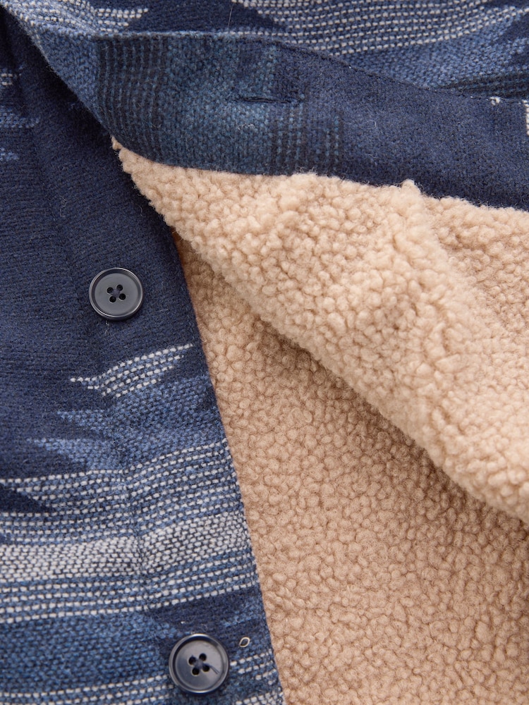 Navy Blue Borg Lined Pattern Shacket - Image 10 of 10