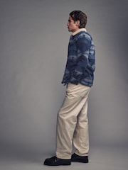 Navy Blue Borg Lined Pattern Shacket - Image 2 of 10