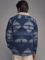 Navy Blue Borg Lined Pattern Shacket - Image 3 of 10