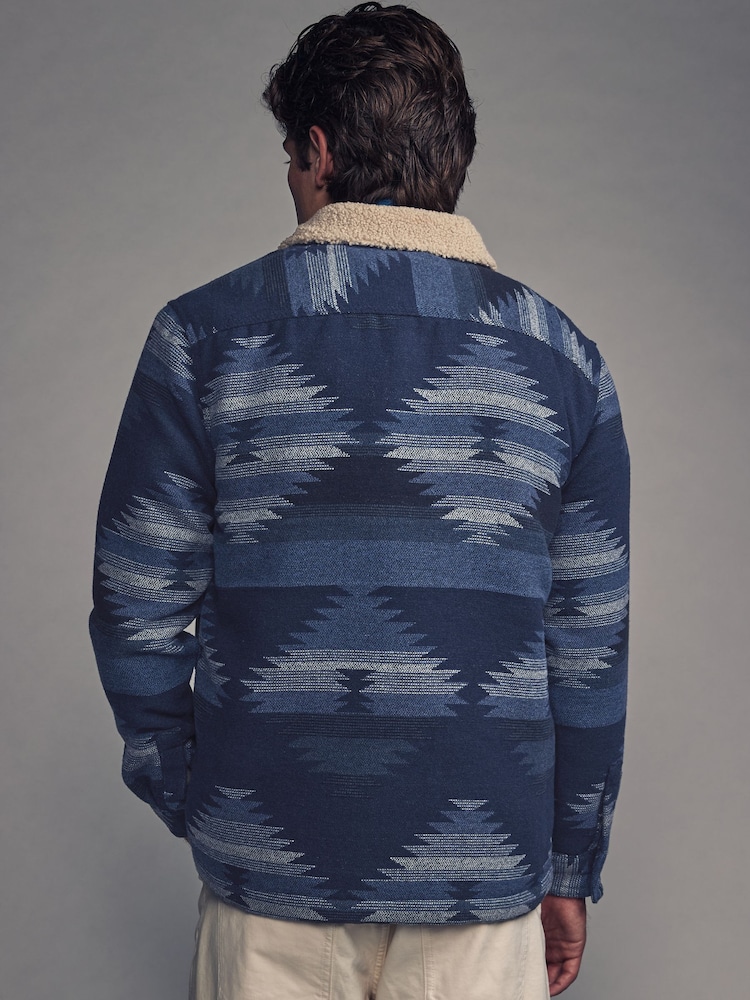 Bleu marine - Borg Lined Pattern Shacket - Image 3 of 10