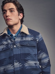 Navy Blue Borg Lined Pattern Shacket - Image 4 of 10