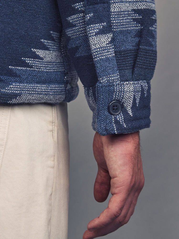 Bleu marine - Borg Lined Pattern Shacket - Image 5 of 10