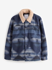 Navy Blue Borg Lined Pattern Shacket - Image 6 of 10