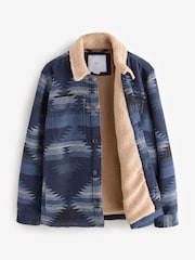 Navy Blue Borg Lined Pattern Shacket - Image 7 of 10