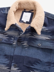 Navy Blue Borg Lined Pattern Shacket - Image 8 of 10
