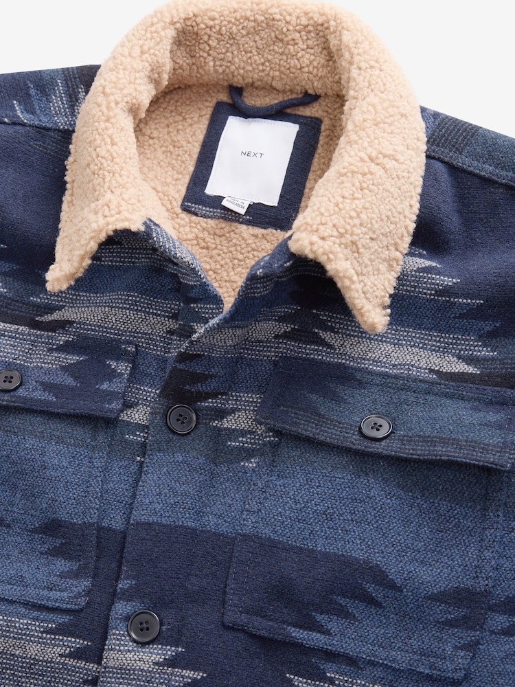 Bleu marine - Borg Lined Pattern Shacket - Image 8 of 10