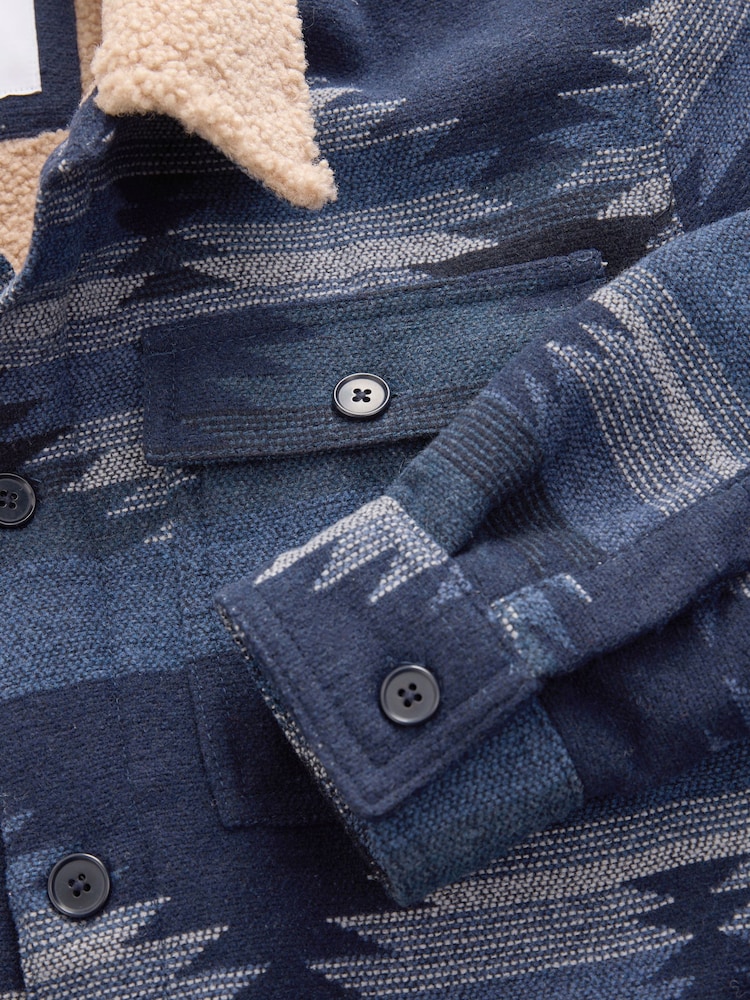 Bleu marine - Borg Lined Pattern Shacket - Image 9 of 10