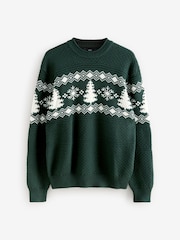 Dark Green Fairisle Pattern Crew Neck Regular Fit Christmas Jumper - Image 7 of 9