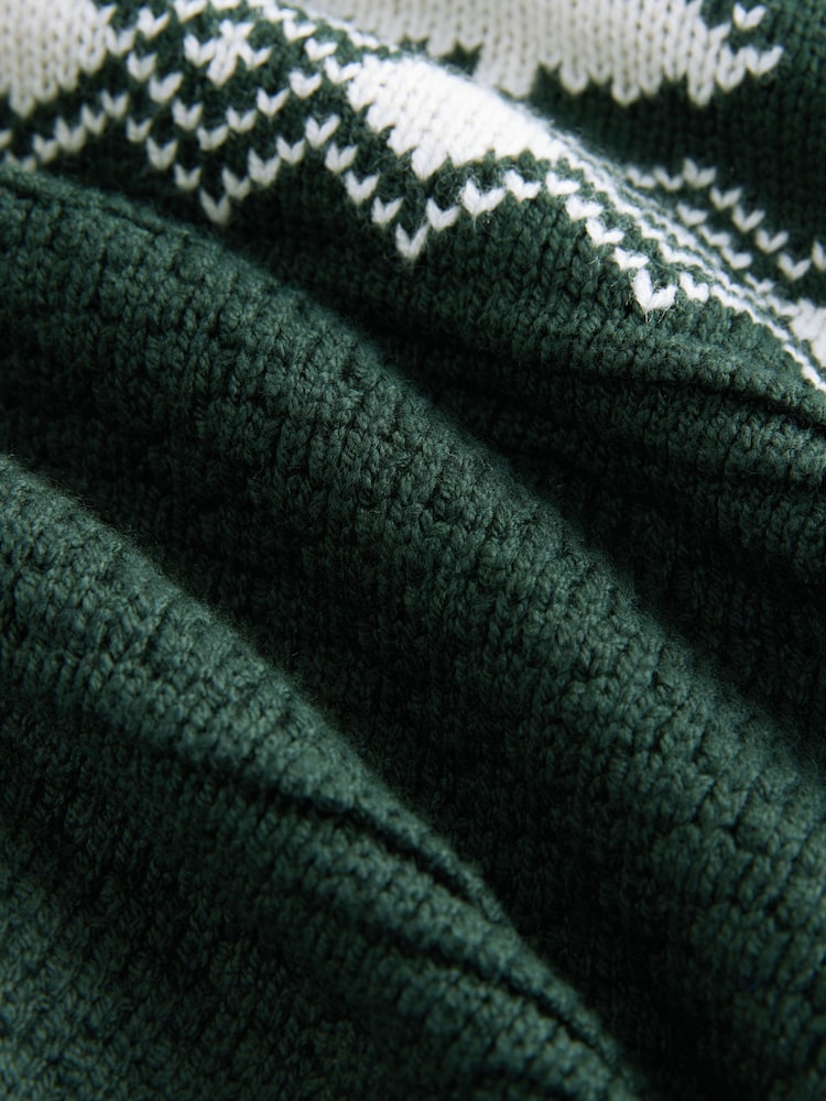 Dark Green Fairisle Pattern Crew Neck Regular Fit Christmas Jumper - Image 8 of 9