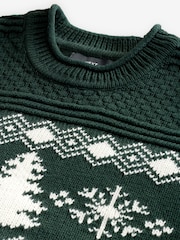 Dark Green Fairisle Pattern Crew Neck Regular Fit Christmas Jumper - Image 9 of 9