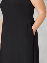 Live Unlimited Black Curve Ladder Trim Hanky Hem Midi Dress - Image 4 of 6