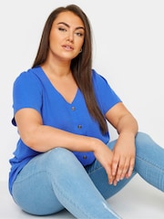 Yours Curve Blue Button Front Blouse - Image 4 of 5