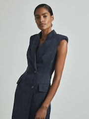 Reiss Navy Guliana Cupro Tux Midi Dress - Image 1 of 6
