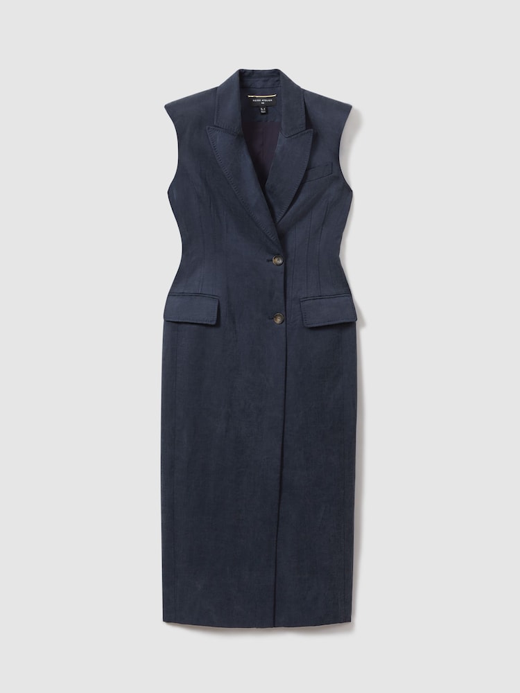 Reiss Navy Guliana Cupro Tux Midi Dress - Image 2 of 6
