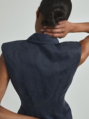 Reiss Navy Guliana Cupro Tux Midi Dress - Image 4 of 6