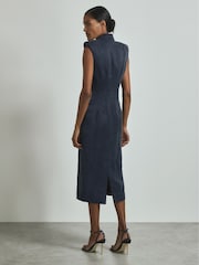 Reiss Navy Guliana Cupro Tux Midi Dress - Image 5 of 6