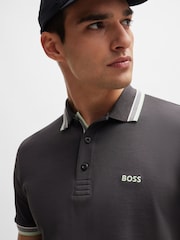 رمادي كروم - BOSS Regular Fit Paddy Tipped Collar 100% Cotton Polo Shirt - صورة 1 من 5