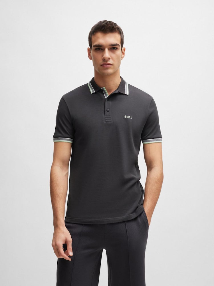 رمادي كروم - BOSS Regular Fit Paddy Tipped Collar 100% Cotton Polo Shirt - صورة 2 من 5 رمادي كروم - BOSS Regular Fit Paddy Tipped Collar 100% Cotton Polo Shirt - صورة 2 من 5
