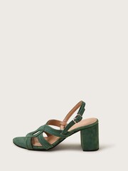 Monsoon Green Strappy Suede Block Heels - Image 1 of 3