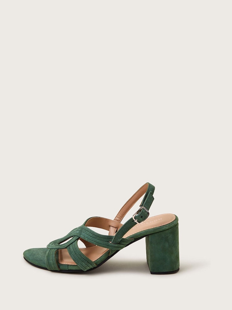 Monsoon Green Strappy Suede Block Heels - Image 1 of 3