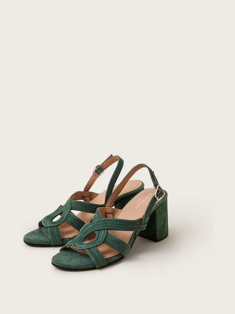 Monsoon Green Strappy Suede Block Heels - Image 2 of 3