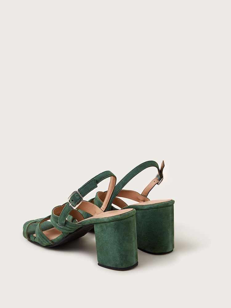 Monsoon Green Strappy Suede Block Heels - Image 3 of 3