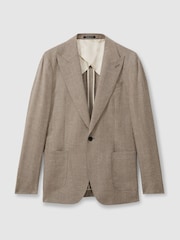 Reiss Mid Brown Clutch Wool Blend Textured Slub Single Breasted Blazer - Image 2 of 6