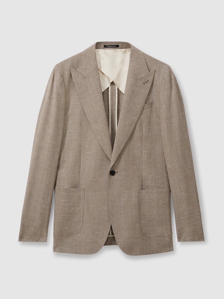 Reiss Mid Brown Clutch Wool Blend Textured Slub Single Breasted Blazer - Image 2 of 6